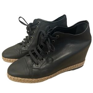 Theory Women’s Black Leather Jute Wedge Lace-Up Boots Size Women’s 37 (Size 7)
